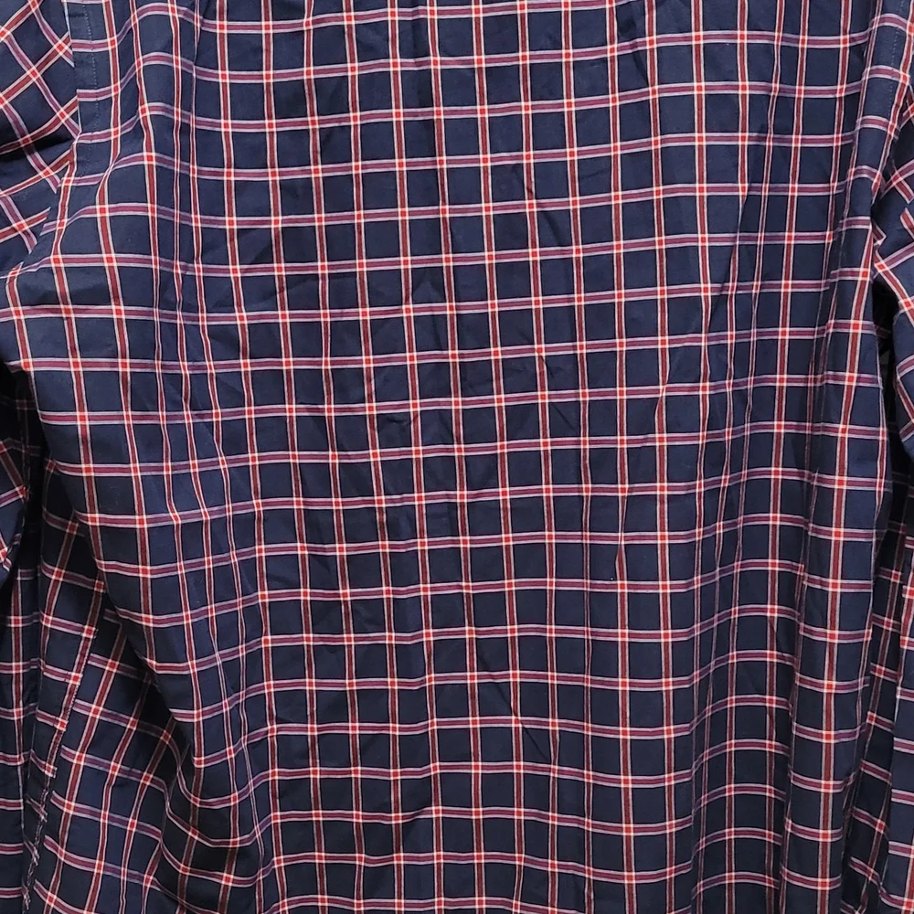 Banana Republic Men's Navy and Pink Checkered Shirt Long Sleeve